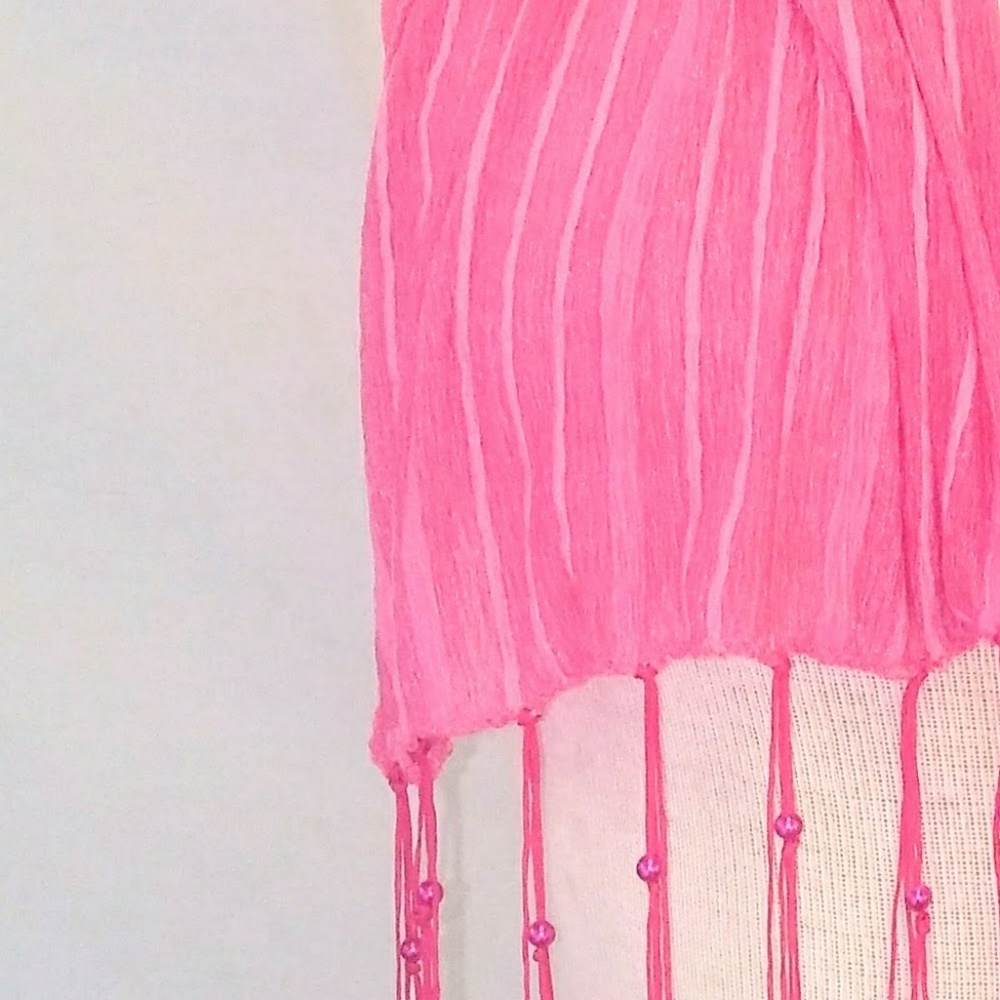Pink Stretchy Scarf With Beaded Fringe
